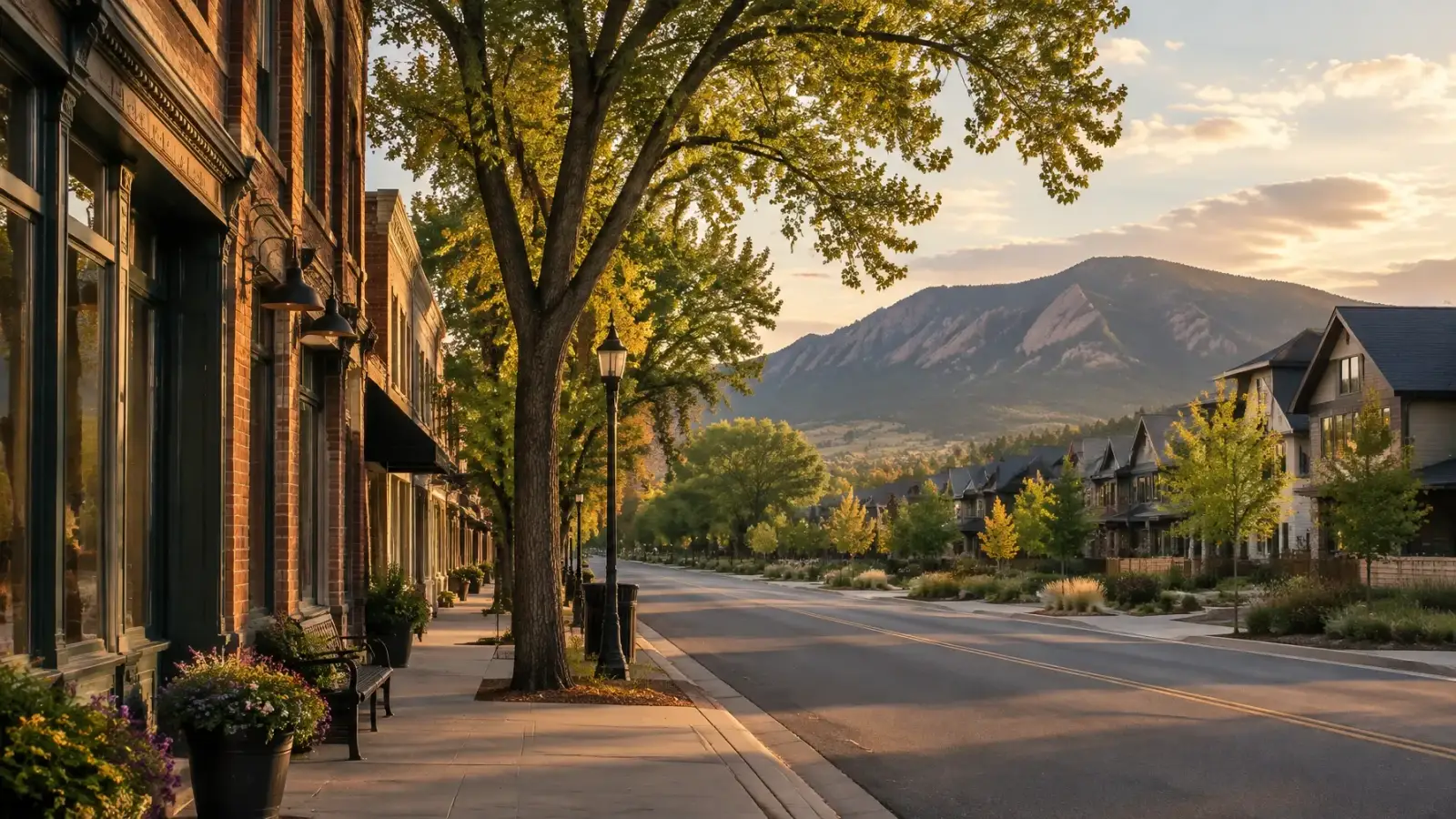 Louisville’s historic main street opening toward a newer neighborhood and the foothills