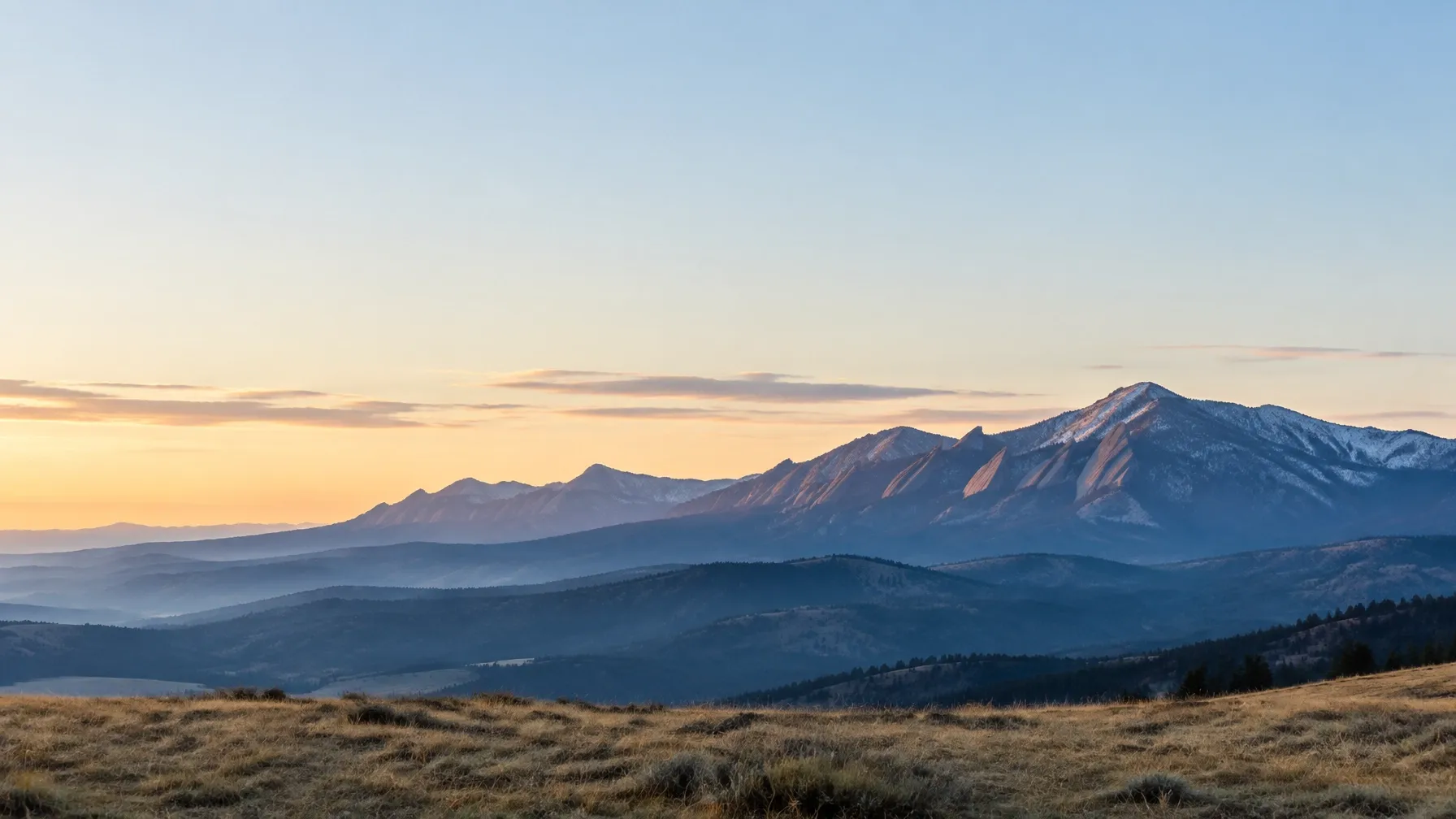 Colorado foothills and the Flatirons in quiet early morning light
